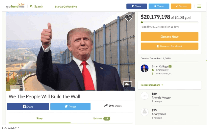 $20 Million In Donations GoFundMe Is Refunding All To Build Trump's Wall After The Plans Changed